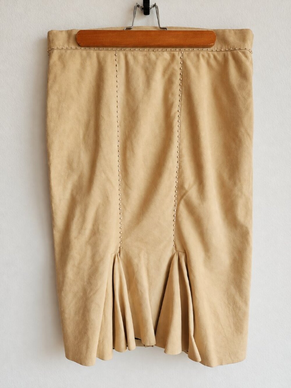 Vintage YSL Rive Gauche Beige Suede Godet Skirt - FR 42 (approx. US 10)